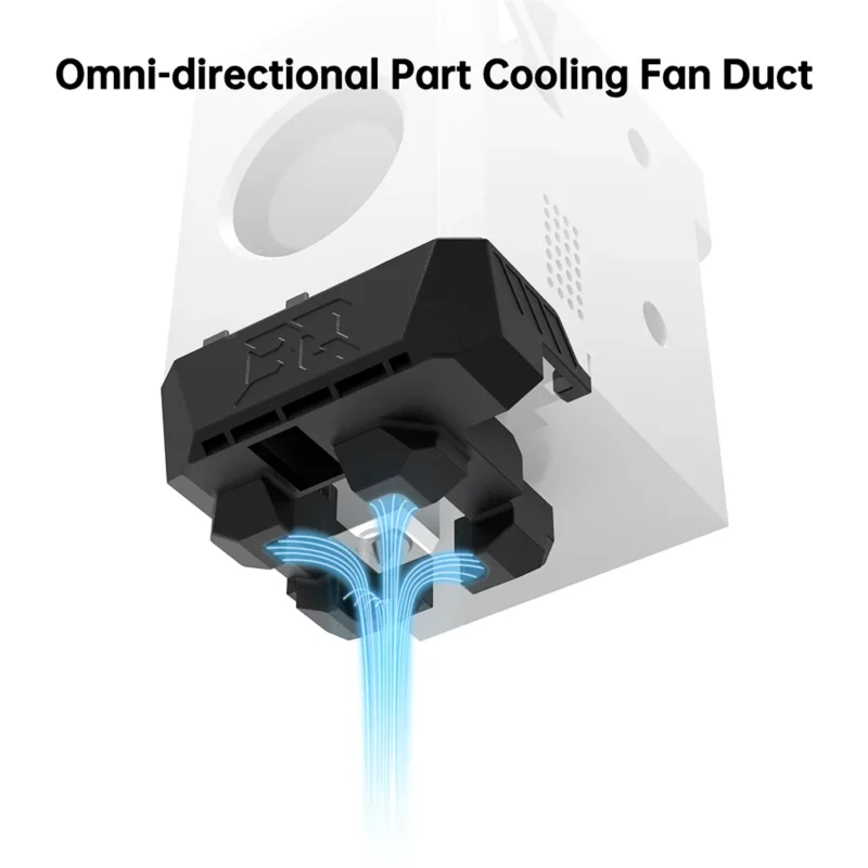 Panda Jet Cooling Fan Duct for Bambu Lab X1/P1 Hotend & Panda Revo, showcasing omni-directional part cooling with blue airflow