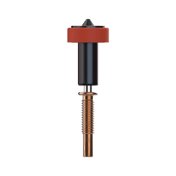 ObXidian High Flow Nozzles. 3D printer nozzle with black and red components, copper threaded section for high flow printing.