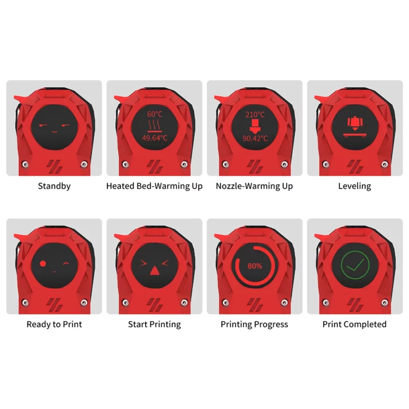 BigTreeTech KNOMI V2.0/V1.0 for Voron Stealthburner: Display showing Standby, Bed-Warming, Nozzle-Warming, and print status.