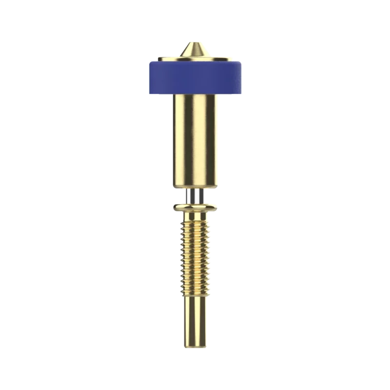 Revo High Flow nozzle, gold-colored metal with blue accent, designed for optimal performance.