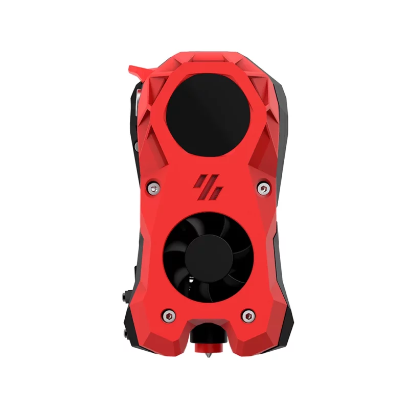BigTreeTech KNOMI for Voron Stealthburner. Red 3D printer part with fan and black accents, cooling solution.