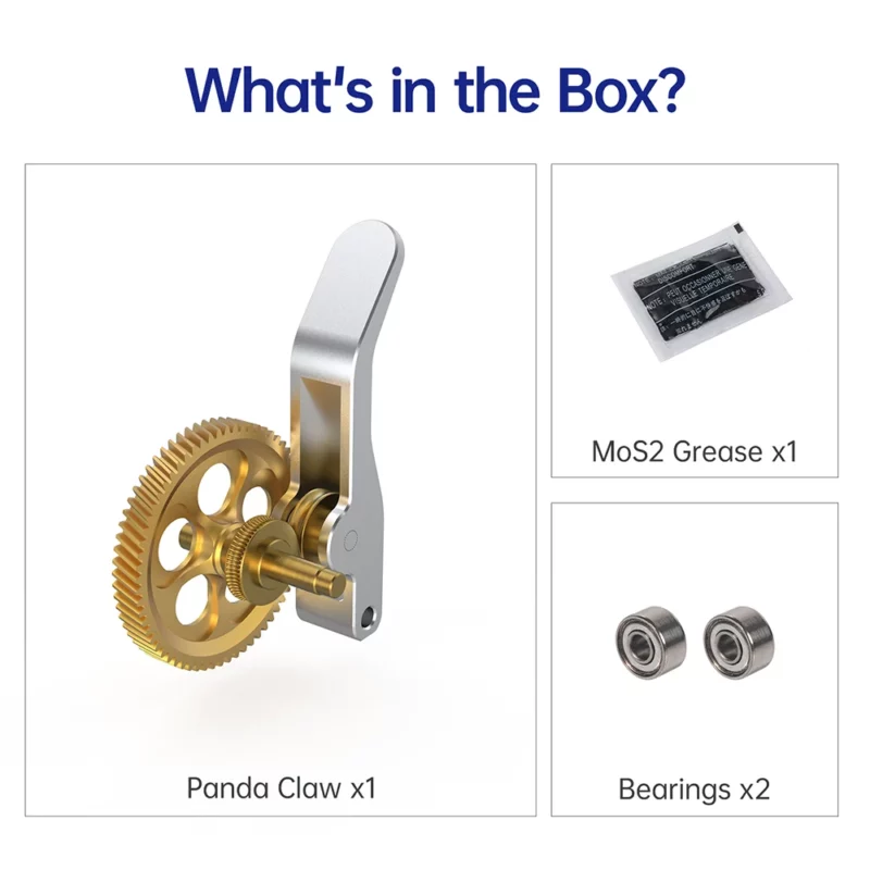 Panda Claw Extruder Gear Set for Bambu X1/P1/A1 Series includes Panda Claw, MoS2 grease, and bearings.