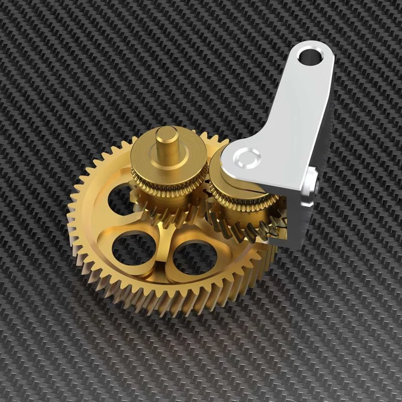 Panda Claw Extruder Gear Set for Bambu X1/P1/A1 Series. Gold gears and silver bracket.