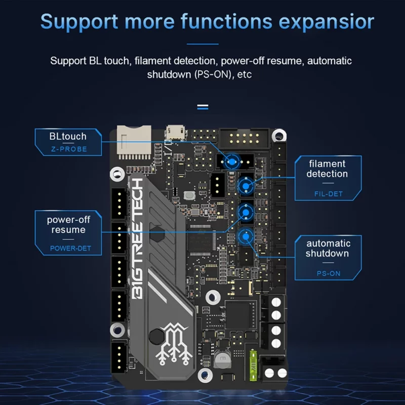 BigTreeTech BTT SKR MINI E3 V3.0 32bit Motherboard, 3D printer upgrade with filament detection, power-off resume, and BL touch support.