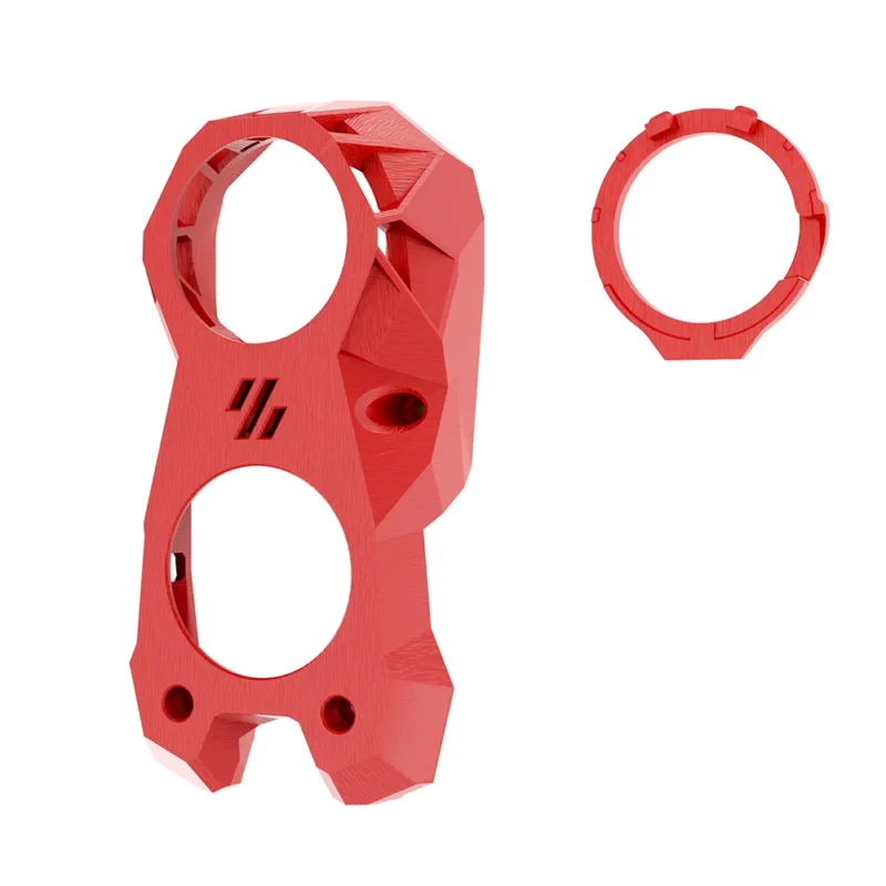 BigTreeTech KNOMI V2.0/V1.0 for Voron Stealthburner. Red 3D printed housing with circular openings for 3D printer components.