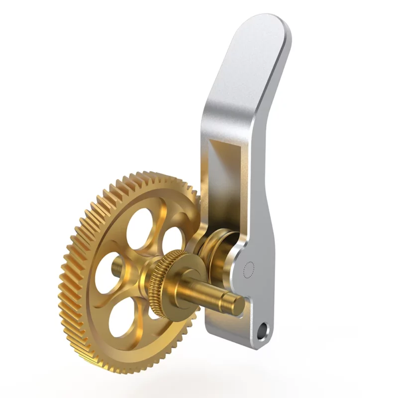 Panda Claw Extruder Gear Set, brass gear and silver bracket for Bambu 3D printers, precision engineered for optimal performance.