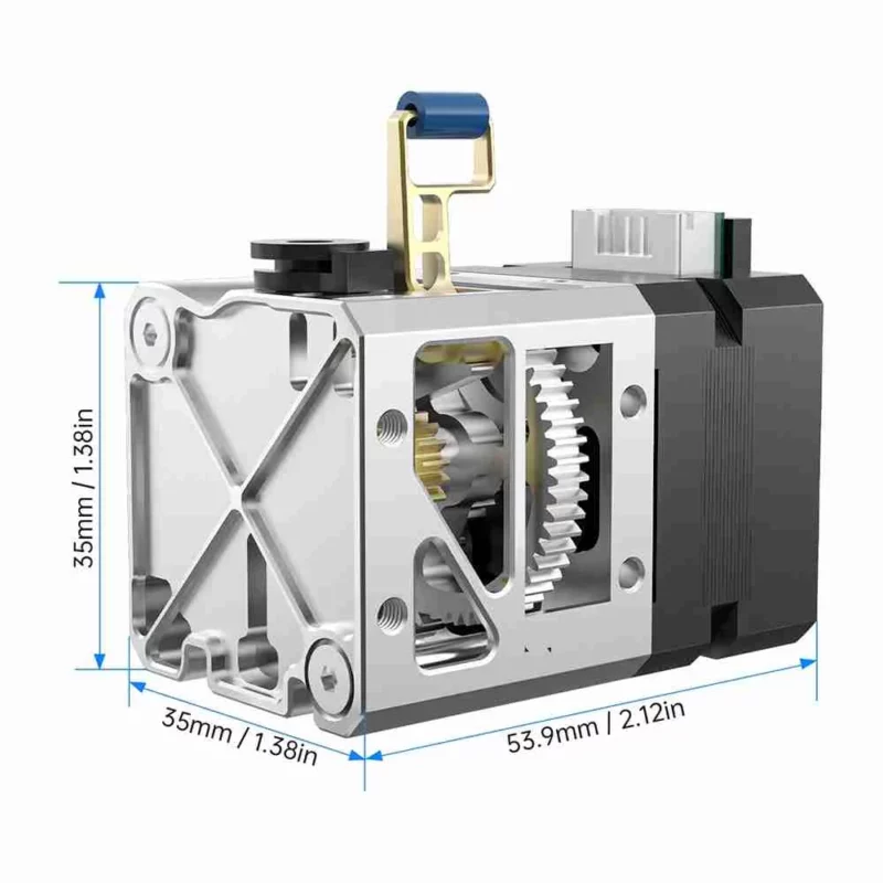 BIQU H2 V2X Extruder for Voron StealthBurner EVA V3 Printhead, featuring a compact design with visible gears and a blue handle.