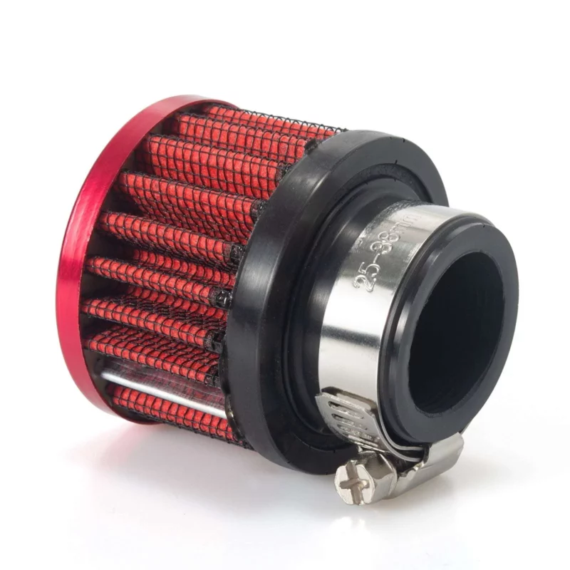 BIQU Universal Turbo Kit: Red air filter with black rubber and a metal clamp for a secure fit