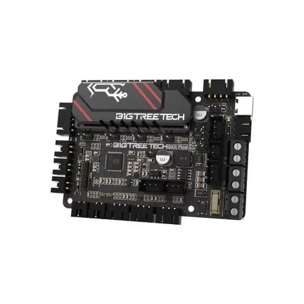 Bigtreetech SKR Pico V1.0 3D printer control board with black PCB and red accents. Features multiple connectors and ports.
