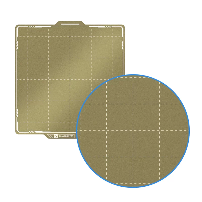 Panda Buildplate Textured & smooth PEI: Textured build surface with a magnified view, ideal for 3D printing.
