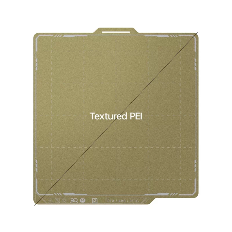 Panda Buildplate Textured PEI surface for 3D printing, compatible with PLA/ABS/PETG filaments. Features a textured surface for print adhesion.