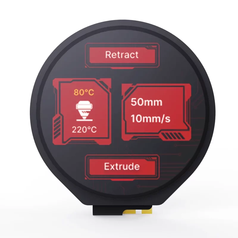 BigTreeTech KNOMI V2.0/V1.0 display for Voron Stealthburner showing temperature, speed, and extrusion controls.