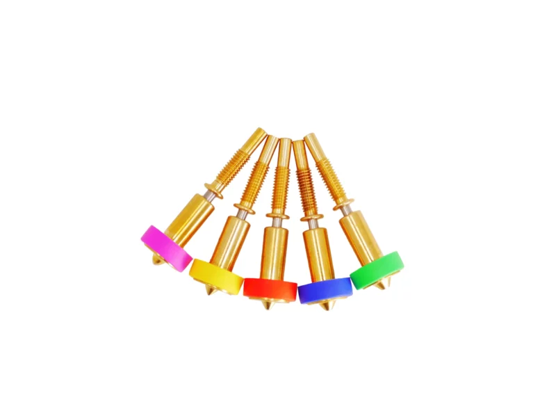 Brass Nozzles: Set of brass single nozzles with colored silicone rings for 3D printer.