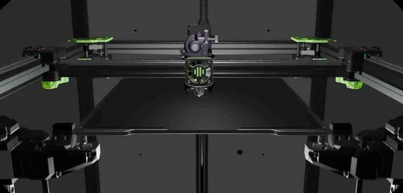 RatRig V-Core 4 - 300 3D printer with a black frame and a heated bed. Great for v-core 4 projects.