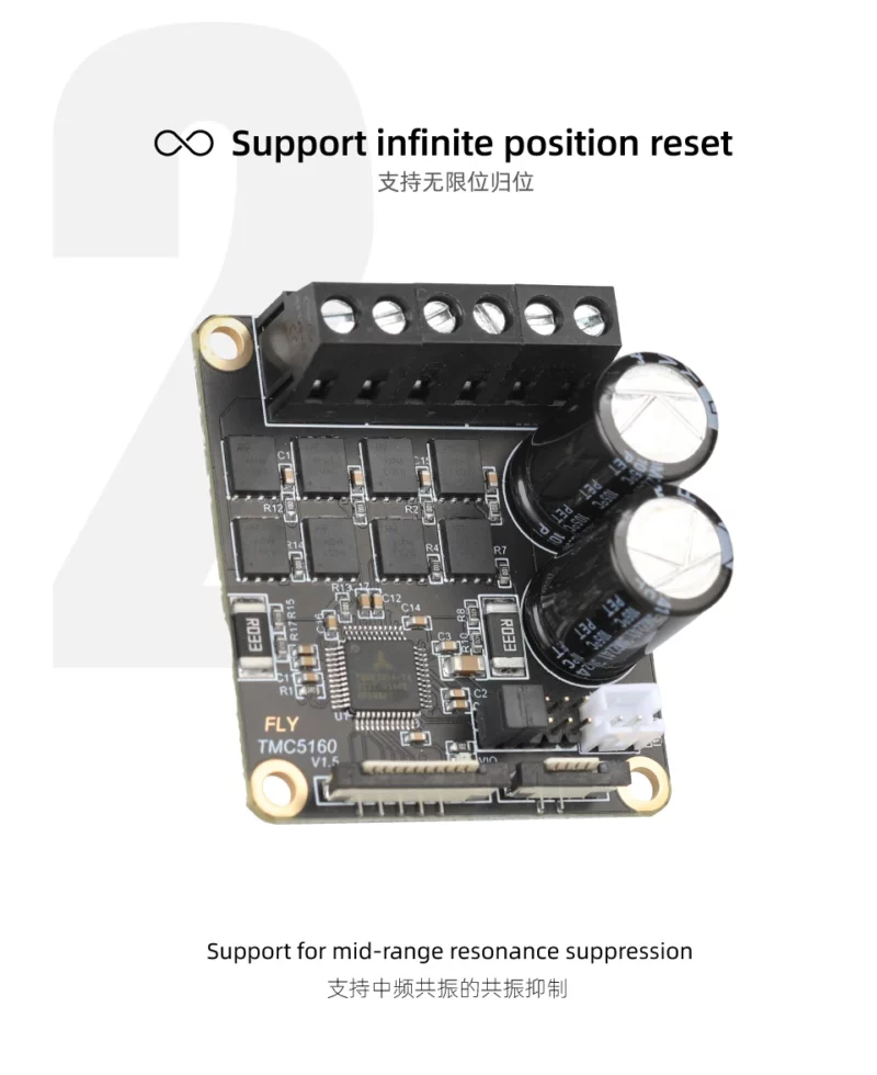 Mellow Fly 24V TMC5160 Pro V1.5 Stepper Motor Driver, silent stepstick for 3D printers and CNC machines, support infinite position reset and mid-range resonance suppression.