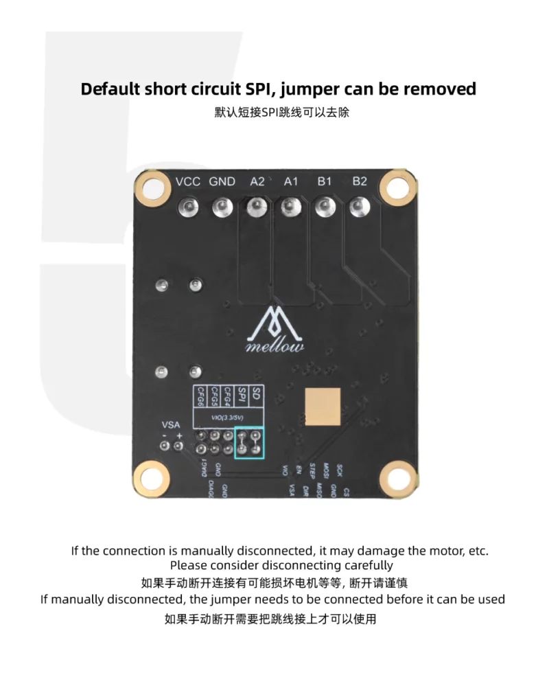 Mellow Fly 24V/48V HV TMC5160 Pro V1.5 Stepper Motor Driver StepStick board with jumper pins, ideal for silent stepper motor control.