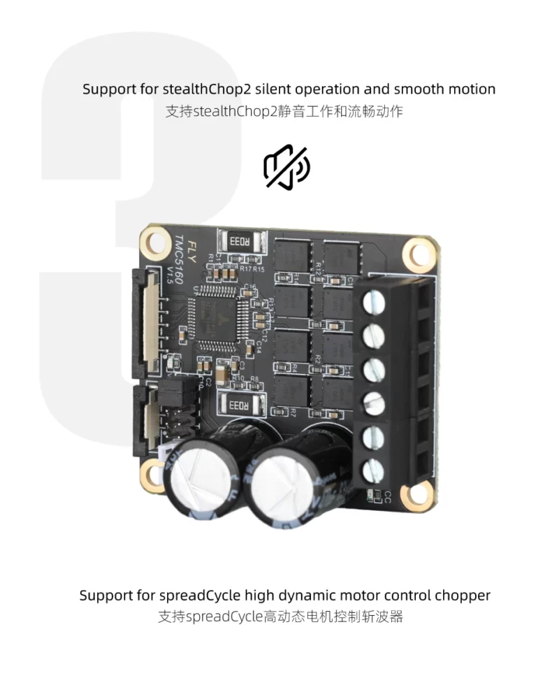 Mellow Fly 24V/48V HV TMC5160 Pro V1.5 Stepper Motor Driver, silent operation, smooth motion, spreadCycle chopper