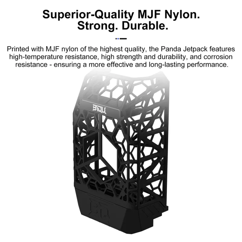 BIQU Panda Jetpack: Black 3D-printed lightweight, hollow design for Bambu Lab P1/X1. Strong and durable Panda Jetpack.