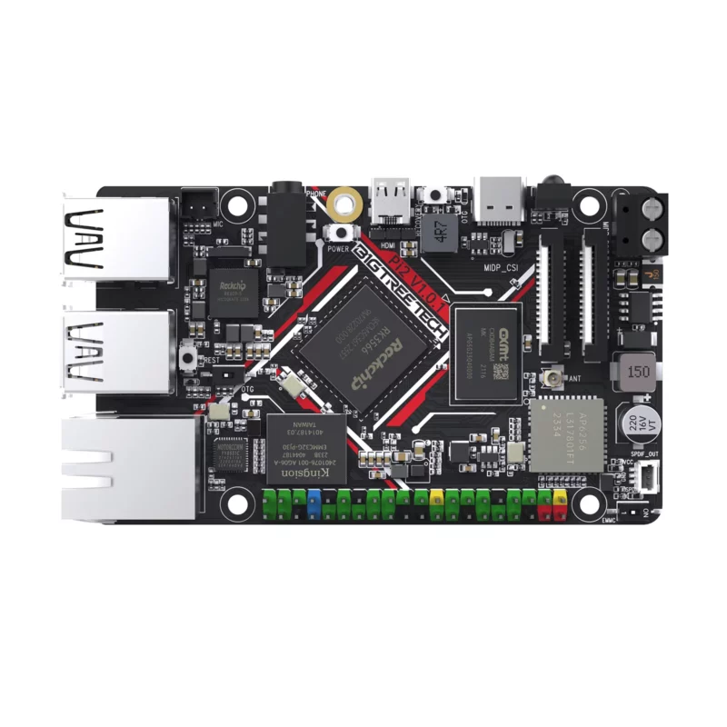 BigTreeTech PI 2 CB2 circuit board with Rockchip processor, various connectors, and components for electronics projects.