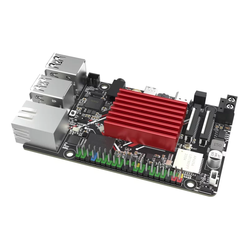 BigTreeTech PI 2 CB2 circuit board with heatsink, connectors, and chips, a compact and powerful single-board computer.