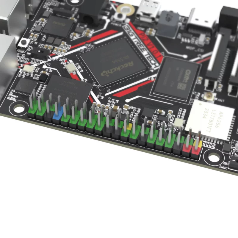 BigTreeTech PI 2 CB2 circuit board with Rockchip processor and color-coded pin headers for various components