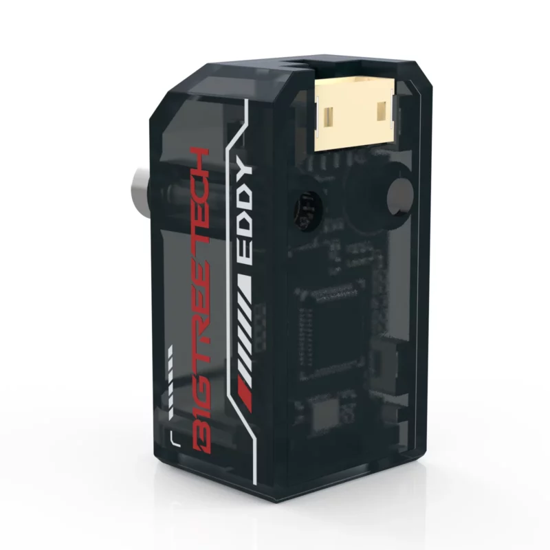 BigTreeTech Eddy: Black device with ports, transparent case, and visible internal components. BigTreeTech Eddy