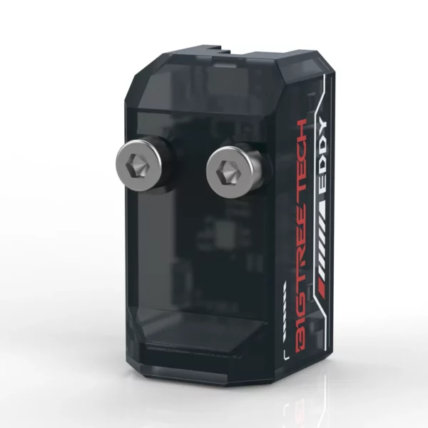 BigTreeTech Eddy: Black electronics enclosure with silver hex screws, featuring the BigTreeTech Eddy logo in red and white.