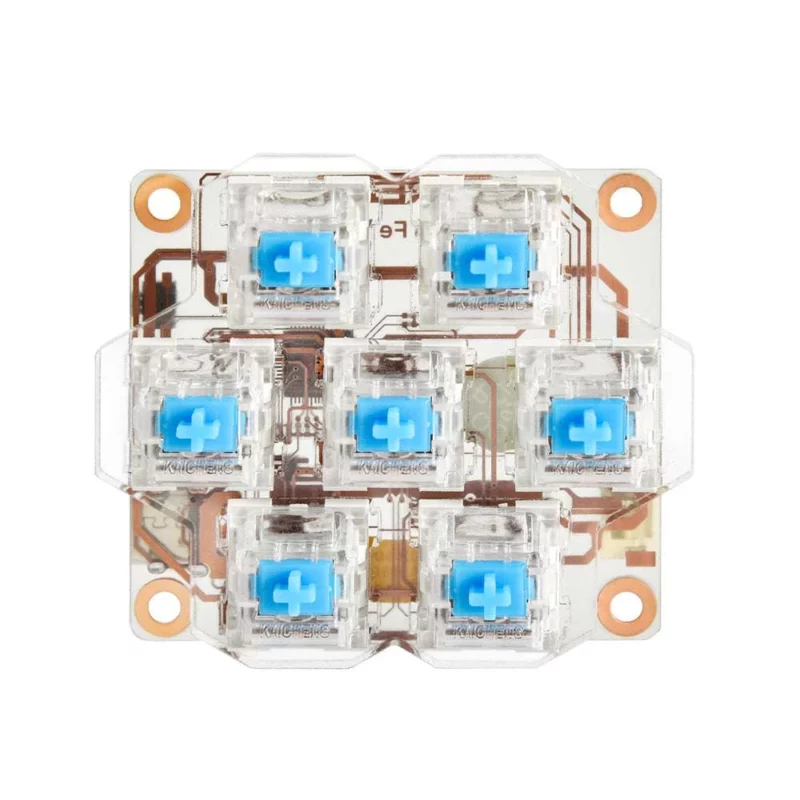 BigTreeTech HBB/HBB Fe keyboard switch module with blue switches. Features multiple mechanical keyboard switches.