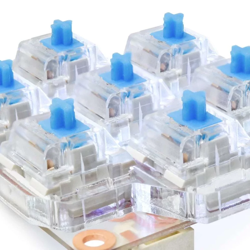 BigTreeTech HBB/HBB Fe mechanical keyboard switches, clear housing with blue stem, for custom keyboard builds.