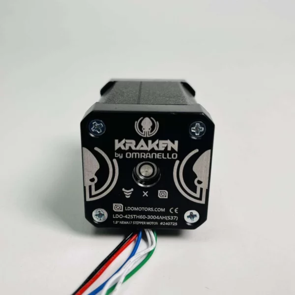 Kraken Motors stepper motor, black with logo and wires, high torque for 3D printers and CNC machines