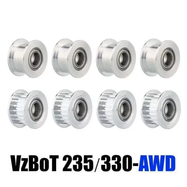 Mellow VzBoT GT2 Idler Kit for 3D Printers: Set of 8 silver pulleys for smooth belt movement.