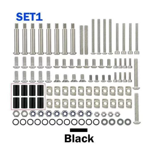 Mellow CNC 3D printer screws pack with titanium bolts, nuts, and black spacers for VzBoT 330 2WD