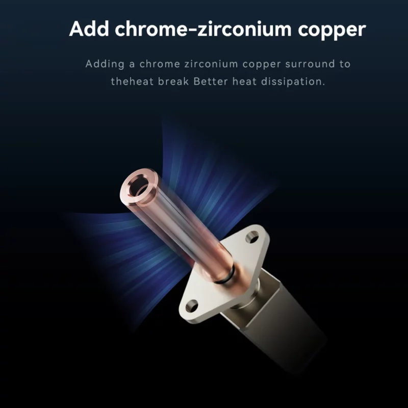 TZ 2.0 Hotend: Chrome-zirconium copper for improved heat dissipation in the upgrade Bambu Lab 3D printer