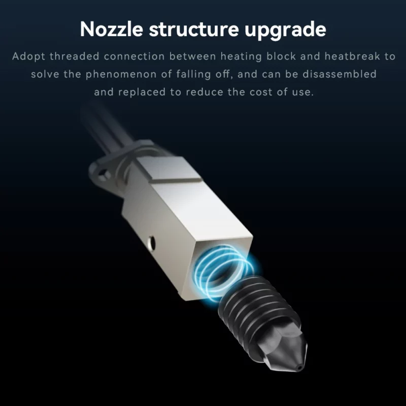 TZ 2.0 Hotend anti-collision for upgrade Bambu Lab: Threaded nozzle structure for 3D printer, preventing falling off.