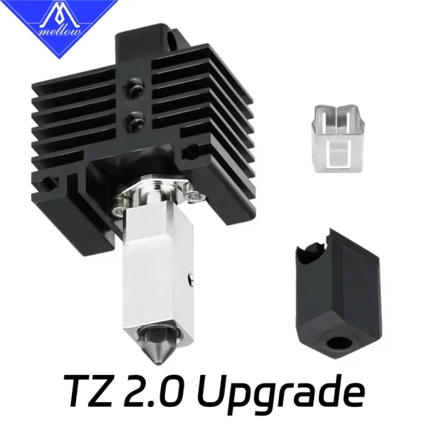 TZ 2.0 Hotend upgrade kit for 3D printers, including heat sink, nozzle, and protective cover.