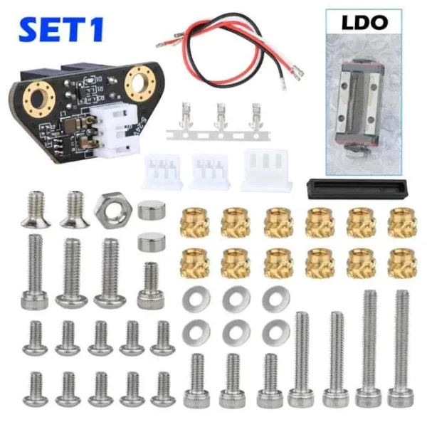 Mellow Voron Tap Kit with LDO Z1 MGN9 Rail Carriage and OptTap PCB, includes screws, connectors, and other components.