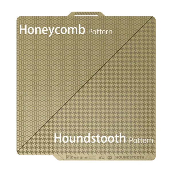 BIQU Panda BuildPlate: Dual-textured 3D printing build plate with honeycomb and houndstooth patterns for Bambu printers.