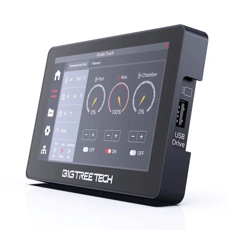 PandaTouchimage_5.webp Panda Touch V1.1.1 - 5 Inch Touch Screen, showing printer controls, temperature, and USB drive port for 3D printers