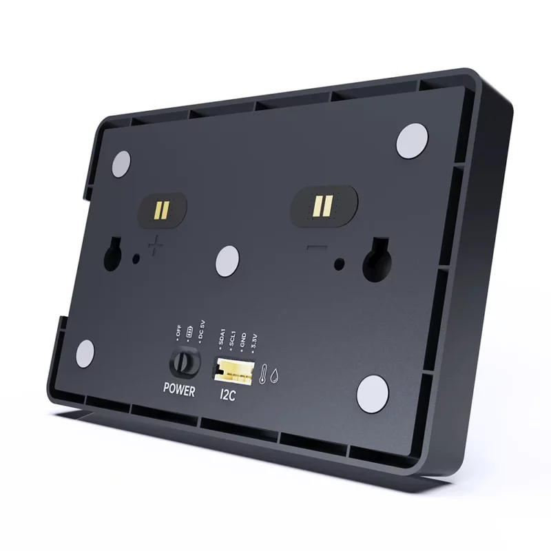 PandaTouchimage_9.webp Panda Touch: Back view of a black device with power switch, I2C connector, and mounting hardware.