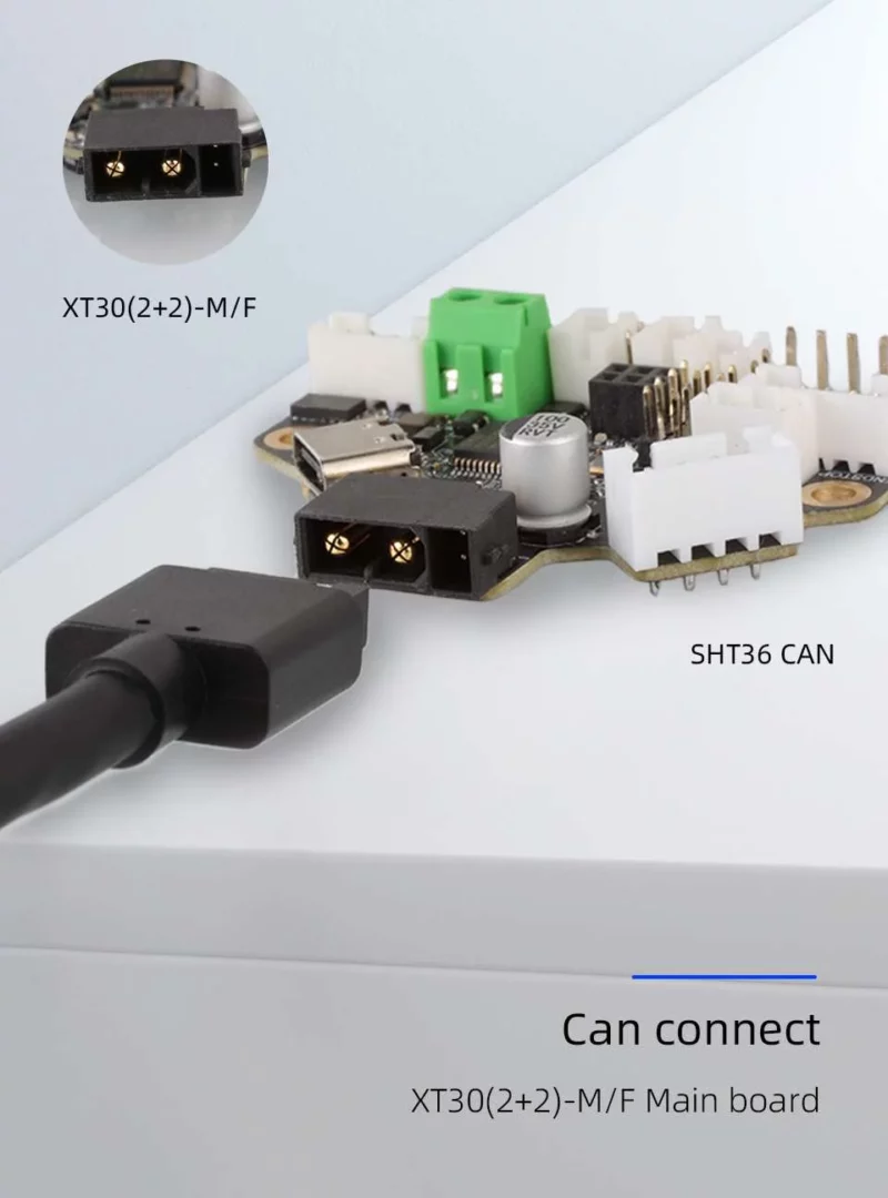 S10b43f61e0b94a18a6c1e8d159b132bc3.webp Mellow 3M CAN Cable For Sht 36 V2 or SB2040: Black XT30(2+2)-M/F connector attached to SHT36 CAN circuit board.