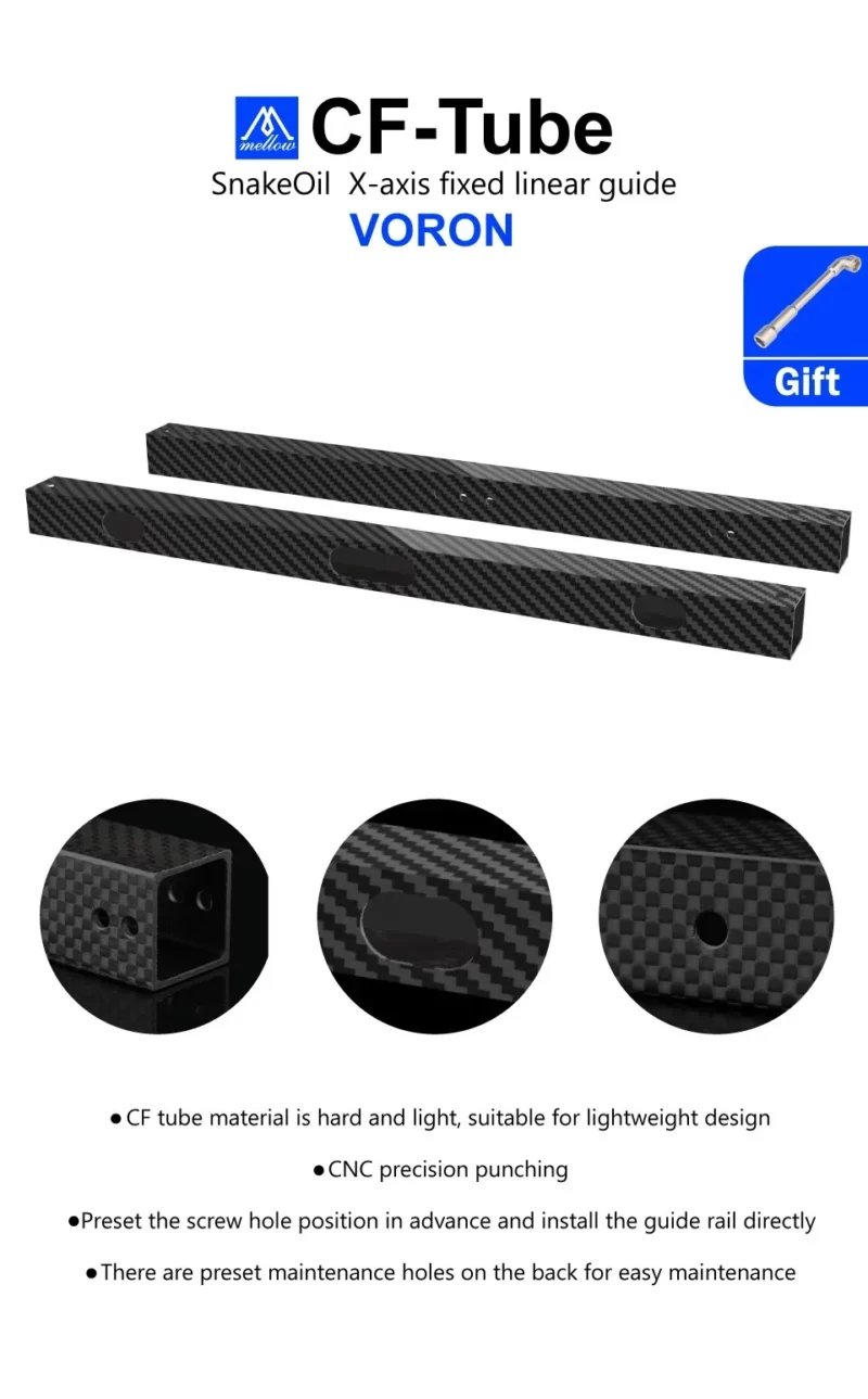 CNC Voron 2.4 CF-Tube: Carbon fiber square tube for lightweight CNC applications, compatible with MGN9 and MGN12