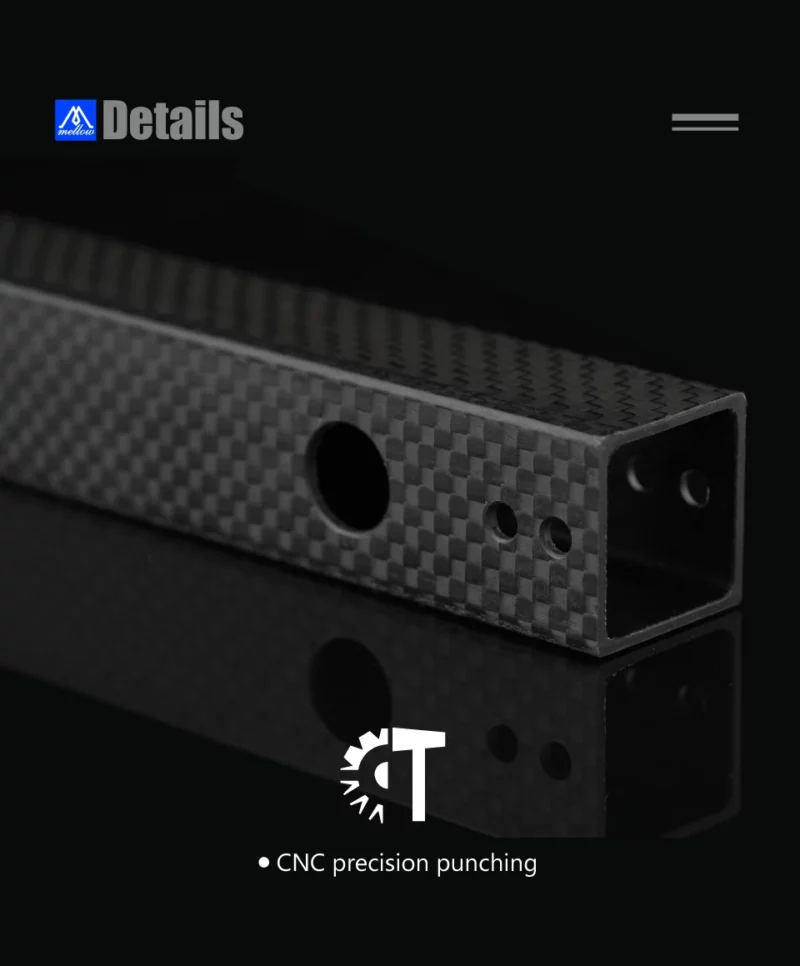 S708a7ae939eb401d9378aebec28ef539u.webp VzBot 330 CNC CF-Tube Drilling Carbon Fiber Square Tube with drilled holes for 3D printer. Lightweight and CNC precision.
