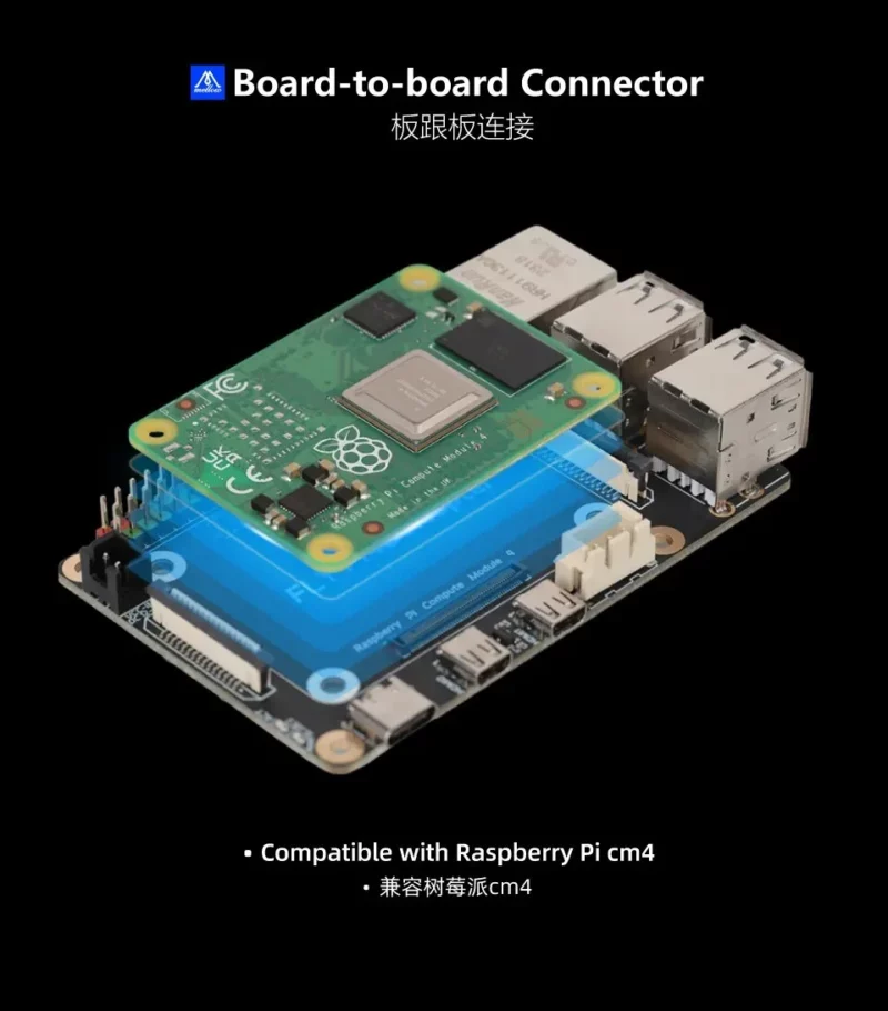 Mellow Fly Pi4B Adapter: Board-to-board connector for Raspberry Pi CM4, expanding functionality. Compatible with Klipper3D printers.