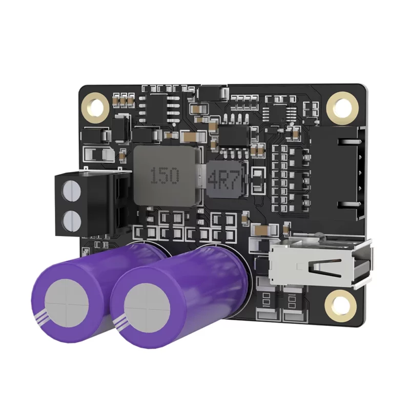 BigTreeTech SKSM V1.0 circuit board with capacitors, USB port and various electronic components.