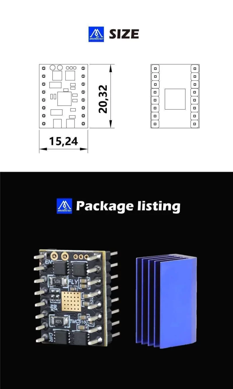 Mellow Fly TMC5160 Stepper Motor Driver StepStick SPI Silent with heatsink for 3D printer