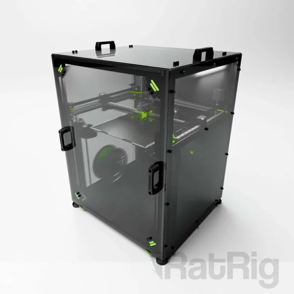 RatRig V-Core 4 Panel Kit - Enclosed 3D printer with clear panels and green accents for optimal printing environment