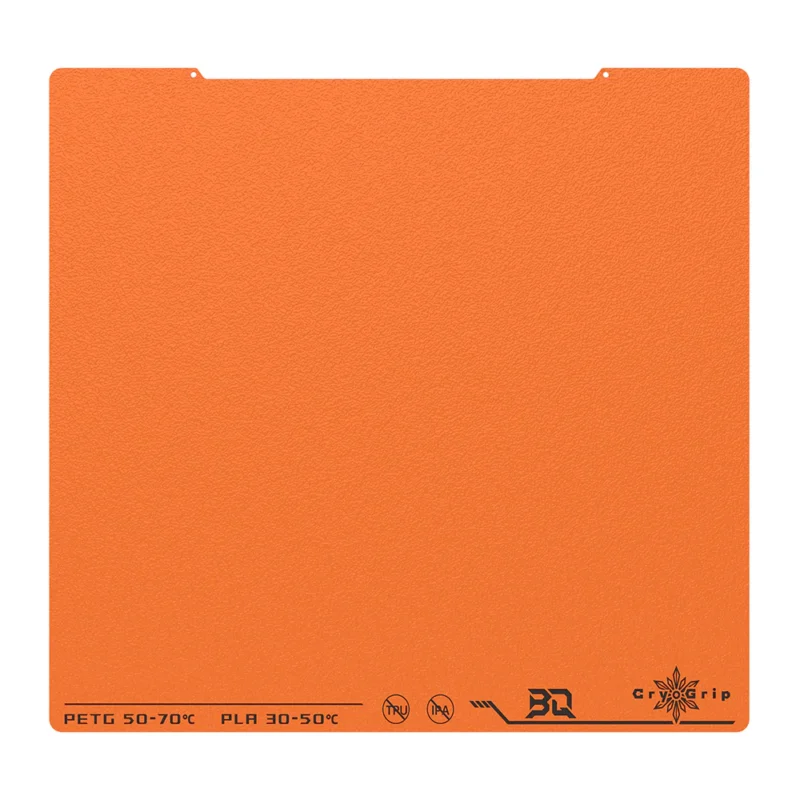 BIQU CryoGrip Pro Glacier Buildplate: Orange textured 3D printer build surface.