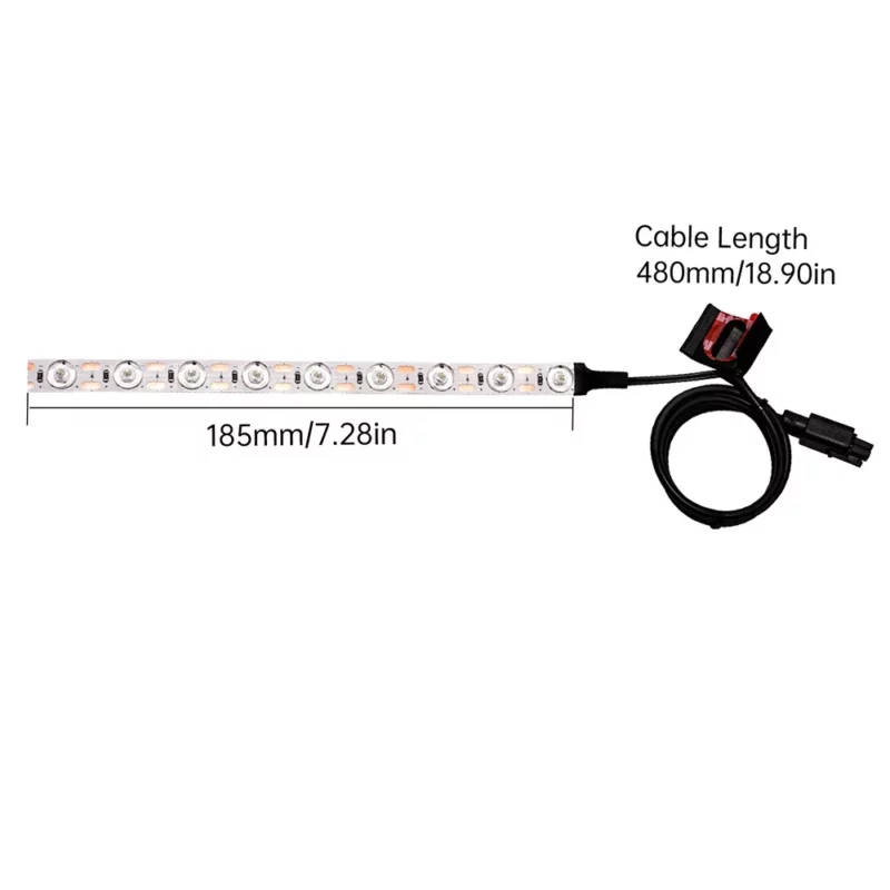 LED light strip with dimensions: 185mm/7.28in, cable length: 480mm/18.90in