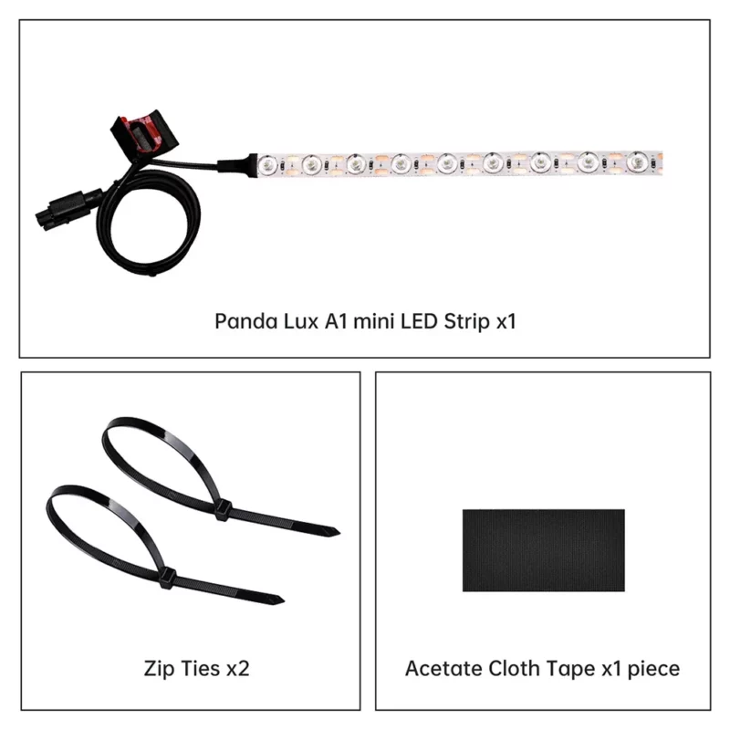 Panda Lux A1 mini LED strip kit with zip ties and acetate cloth tape.