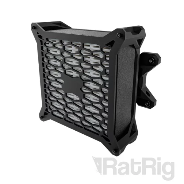 RatRig Rat Pack: Black metal enclosure with honeycomb grill and mounting bracket for various applications